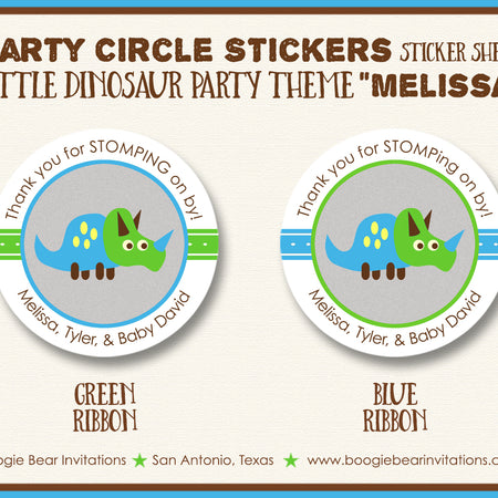 Little Dinosaur Baby Shower Party Stickers Blue Boogie Bear Invitations Melissa Theme