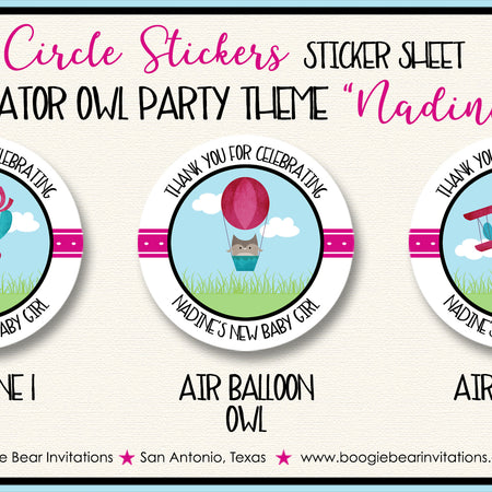 Pink Aviator Owls Party Stickers Baby Shower Airplane Boogie Bear Invitations Nadine Theme