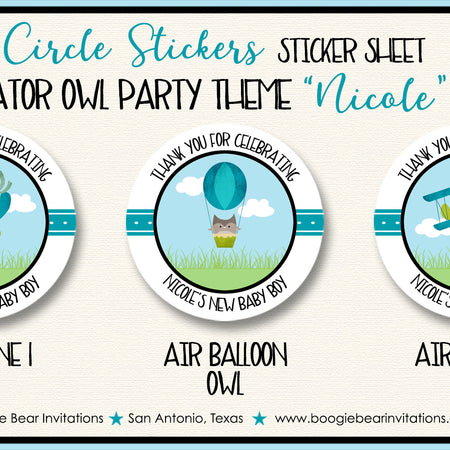Blue Aviator Owls Party Stickers Baby Shower Airplane Boogie Bear Invitations Nicole Theme