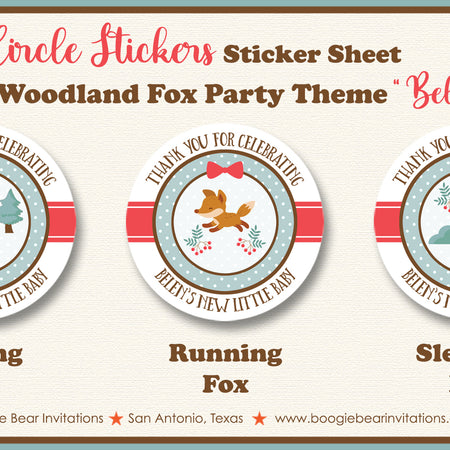 Woodland Holiday Fox Party Stickers Circle Baby Shower Winter Christmas Boogie Bear Invitations Belen Theme