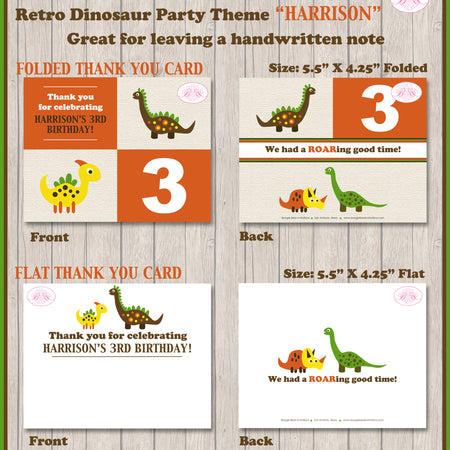 Dinosaur Birthday Party Thank You Card Little Dino Flat Folded Note Boy Girl Retro Boogie Bear Invitations Harrison Theme Printed