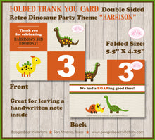 Load image into Gallery viewer, Dinosaur Birthday Party Thank You Card Little Dino Flat Folded Note Boy Girl Retro Boogie Bear Invitations Harrison Theme Printed