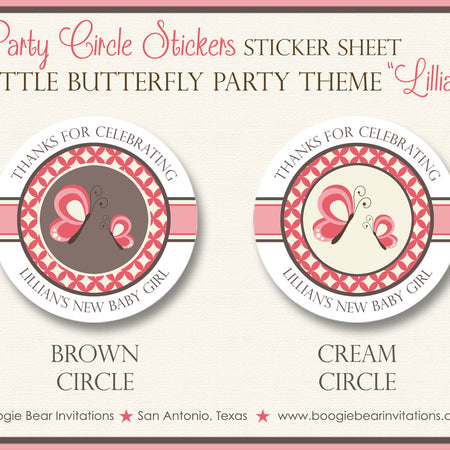 Little Butterfly Party Stickers Circle Baby Shower Boogie Bear Invitations Lillian Theme
