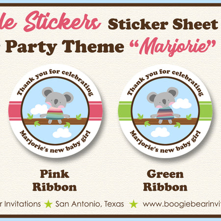 Koala Bear Baby Shower Party Circle Stickers Pink Boogie Bear Invitations Marjorie Theme