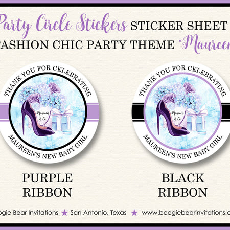 Fashion Chic Party Stickers Circle Baby Shower Purple Boogie Bear Invitations Maureen Theme