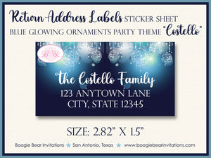 Christmas Winter Party Invitation Blue Ornament Star Glowing Silver Bells Boogie Bear Invitations Costello Theme Paperless Printable Printed