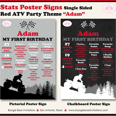 Red ATV Birthday Party Sign Stats Boogie Bear Invitations Adam Theme