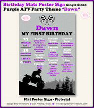 Load image into Gallery viewer, Purple ATV Birthday Party Sign Stats Poster Flat Frameable Black Chalkboard Milestone Girl 1st First Boogie Bear Invitations Dawn Theme
