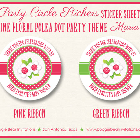 Pink Floral Party Stickers Circle Sheet Round Flowers Boogie Bear Invitations Maria Theme