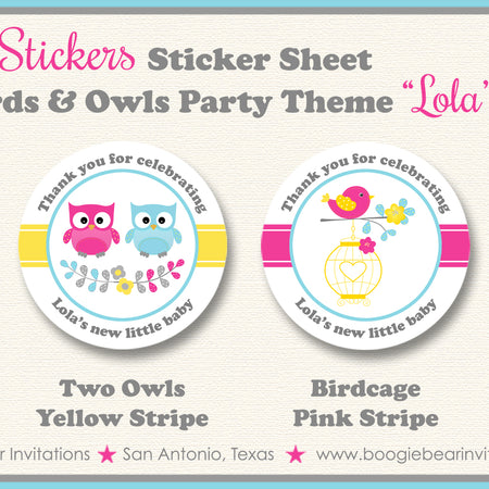 Woodland Birds Owls Party Stickers Baby Shower Boogie Bear Invitations Lola Theme
