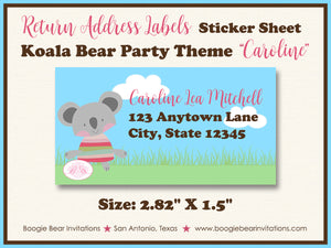 Koala Bear Birthday Party Invitation Girl Pink Boogie Bear Invitations Caroline Theme Paperless Printable Printed