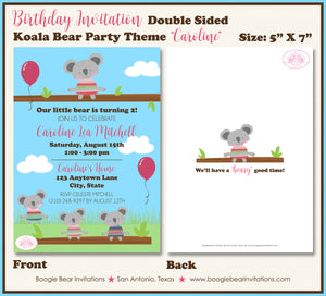 Koala Bear Birthday Party Invitation Girl Pink Boogie Bear Invitations Caroline Theme Paperless Printable Printed