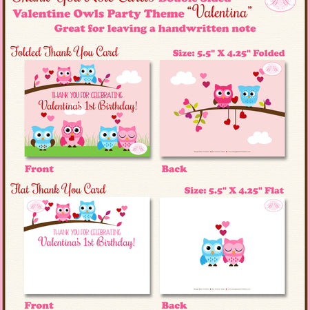 Valentine Owls Party Thank You Card Birthday Heart Boogie Bear Invitations Valentina Theme Printed