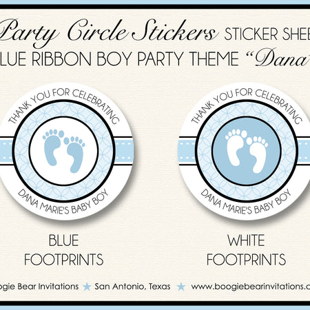 Blue Ribbon Baby Shower Party Stickers Footprints Boogie Bear Invitations Dana Theme
