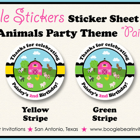 Pink Farm Animals Birthday Party Stickers Circle Sheet Girl Barn Country Petting Zoo Boogie Bear Invitations Paisley Sue Theme