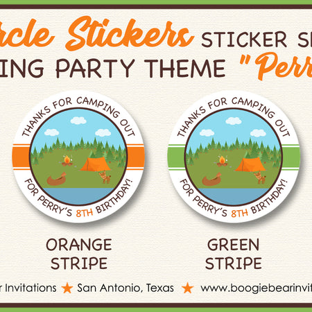 Camping Lake Forest Party Circle Stickers Birthday Boogie Bear Invitations Perry Theme