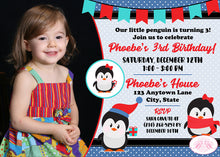 Load image into Gallery viewer, Winter Penguin Birthday Party Invitation Photo Little Christmas Boogie Bear Invitations Phoebe Theme Paperless Printable Printed