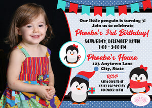 Winter Penguin Birthday Party Invitation Photo Little Christmas Boogie Bear Invitations Phoebe Theme Paperless Printable Printed