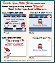 Load image into Gallery viewer, Winter Penguin Birthday Party Thank You Card Little Girl Christmas Boogie Bear Invitations Phoebe Theme Printed