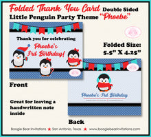 Load image into Gallery viewer, Winter Penguin Birthday Party Thank You Card Little Girl Christmas Boogie Bear Invitations Phoebe Theme Printed