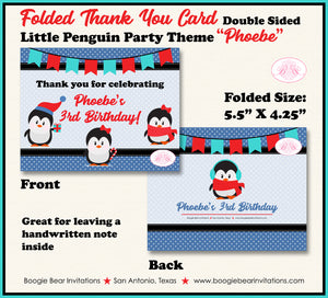 Winter Penguin Birthday Party Thank You Card Little Girl Christmas Boogie Bear Invitations Phoebe Theme Printed
