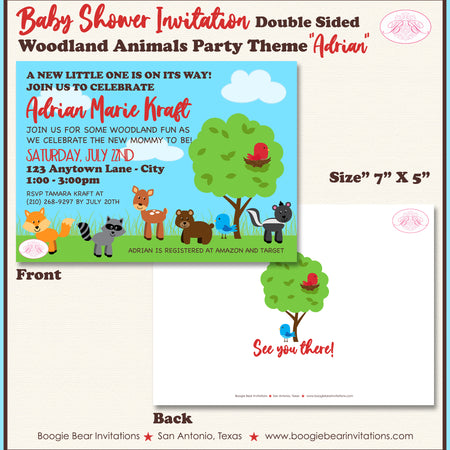 Woodland Animals Baby Shower Invitation Boogie Bear Invitations Adrian Theme Paperless Printable Printed