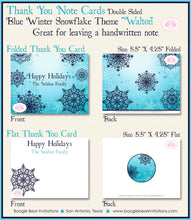 Load image into Gallery viewer, Snowflake Winter Party Thank You Cards Flat Folded Note Christmas Aqua Blue Ombre Snow Navy Boogie Bear Invitations Walton Theme Printed
