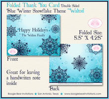 Load image into Gallery viewer, Snowflake Winter Party Thank You Cards Flat Folded Note Christmas Aqua Blue Ombre Snow Navy Boogie Bear Invitations Walton Theme Printed