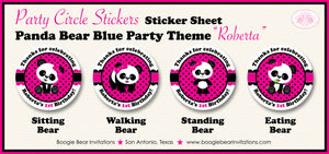 Pink Panda Bear Birthday Party Circle Stickers Sheet Round Girl Boogie Bear Invitations Roberta Theme
