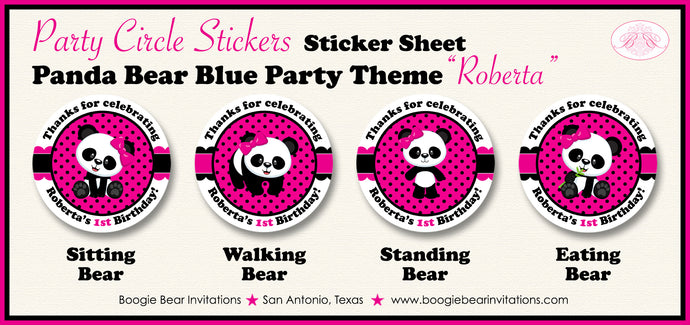 Pink Panda Bear Birthday Party Circle Stickers Sheet Round Girl Boogie Bear Invitations Roberta Theme