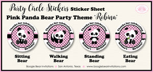 Pink Panda Bear Birthday Party Circle Stickers Sheet Round Girl Zoo Wild Animals Black Boogie Bear Invitations Robina Theme