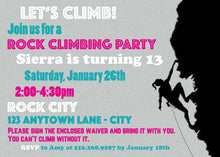 Load image into Gallery viewer, Pink Girl Rock Climbing Party Invitation Birthday Teal Indoor Climb Wall Bouldering Spelunking oogie Bear Invitations Sierra Theme Printed