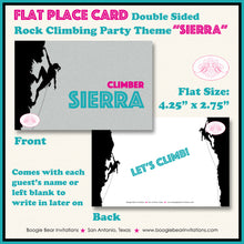Load image into Gallery viewer, Pink Blue Rock Climbing Birthday Party Favor Card Place Tent Appetizer Food Label Girl Wall Mountain Boogie Bear Invitations Sierra Theme