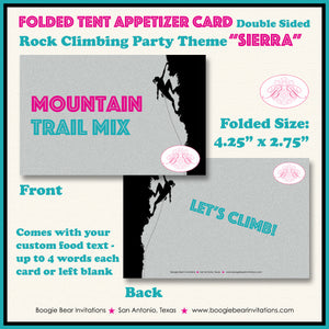 Pink Blue Rock Climbing Birthday Party Favor Card Place Tent Appetizer Food Label Girl Wall Mountain Boogie Bear Invitations Sierra Theme