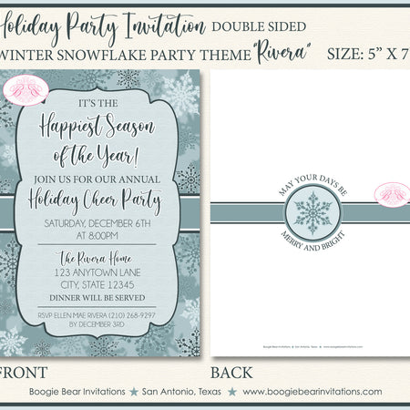 Winter Snowflake Christmas Party Invitation Holiday Boogie Bear Invitations Rivera Theme Paperless Printable Printed