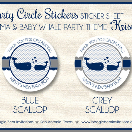 Blue Whale Baby Shower Party Stickers Circle Sheet Boogie Bear Invitations Kristy Theme