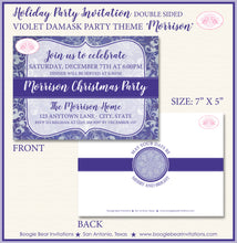 Load image into Gallery viewer, Christmas Violet Damask Party Invitation Winter White Blue Holiday Purple Boogie Bear Invitations Morrison Theme Paperless Printable Printed