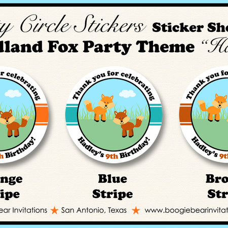 Woodland Fox Birthday Party Stickers Circle Sheet Round Forest Animals Creatures Boy Girl Garden Picnic Boogie Bear Invitations Hadley Theme