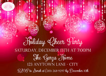 Load image into Gallery viewer, Christmas Winter Party Invitation Ornament Red Pink Holiday Glowing Bokeh Boogie Bear Invitations Garza Theme Paperless Printable Printed