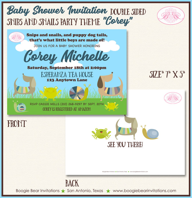 Snips and Snails Baby Shower Invitation Boy Puppy Dog Tails Boogie Bear Invitations Corey Theme Paperless Printable Printed