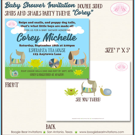 Snips and Snails Baby Shower Invitation Boy Puppy Dog Tails Boogie Bear Invitations Corey Theme Paperless Printable Printed