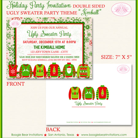 Ugly Sweater Christmas Party Invitation Contest Red Green White Knit Boogie Bear Invitations Kimball Theme Theme Paperless Printable Printed