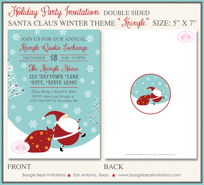 Santa Claus Christmas Party Invitation Holiday Red White Cookie Exchange Boogie Bear Invitations Kringle Theme Paperless Printable Printed