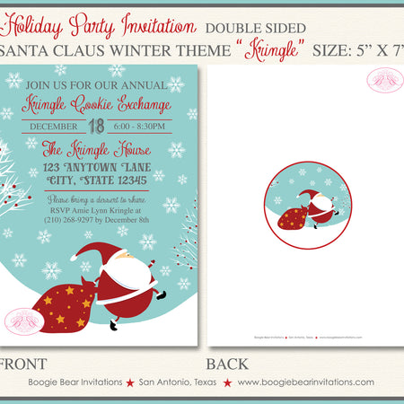 Santa Claus Christmas Party Invitation Holiday Red White Cookie Exchange Boogie Bear Invitations Kringle Theme Paperless Printable Printed