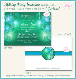 Christmas Winter Party Invitation Green Glowing Ornament Ombré Star Glow Boogie Bear Invitations Erickson Theme Paperless Printable Printed