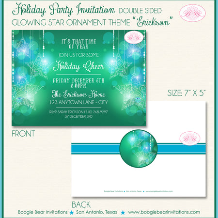 Christmas Winter Party Invitation Green Glowing Ornament Ombré Star Glow Boogie Bear Invitations Erickson Theme Paperless Printable Printed