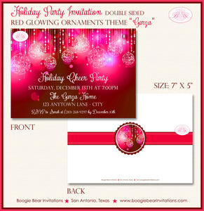 Christmas Winter Party Invitation Ornament Red Pink Holiday Glowing Bokeh Boogie Bear Invitations Garza Theme Paperless Printable Printed