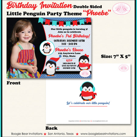 Winter Penguin Birthday Party Invitation Photo Little Christmas Boogie Bear Invitations Phoebe Theme Paperless Printable Printed