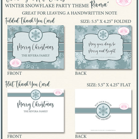 Winter Snowflake Party Thank You Cards Christmas Holiday Boogie Bear Invitations Rivera Theme Printed