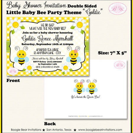 Bee Baby Shower Party Invitation Little Boogie Bear Invitations Goldie Theme Paperless Printable Printed